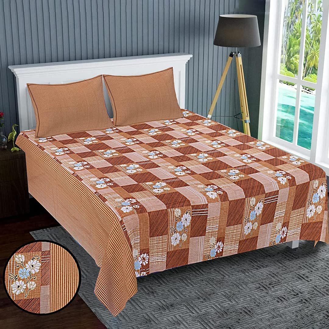 Urbane Home Double Bedsheet|Cotton 120 TC Luxury Printed Soft & Lightweight Bedsheet With 2 Pillow Covers (Brown)