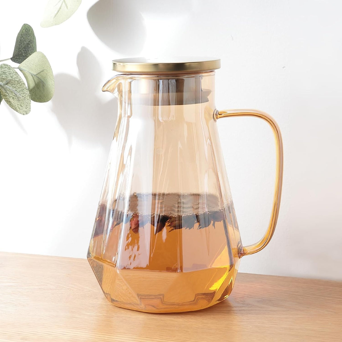 Kuber Industries Premium 1.4 LTR Glass Jug with Stainless Steel Lid and Handle | Leakproof Pitcher for Water, Cold Brew, Tea, Iced Coffee, Lemonade | Heat Resistant | Housewarming Gift | Orange