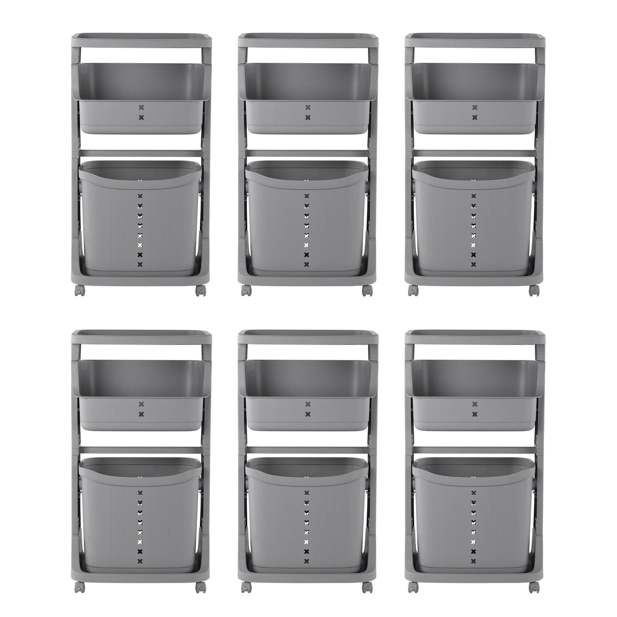 Kuber Industries Pack of 6 Multipurpose 2-Tier Laundry Basket | With Top handles | Toy Bucket | Easy to Use |MC2018-32 | Grey