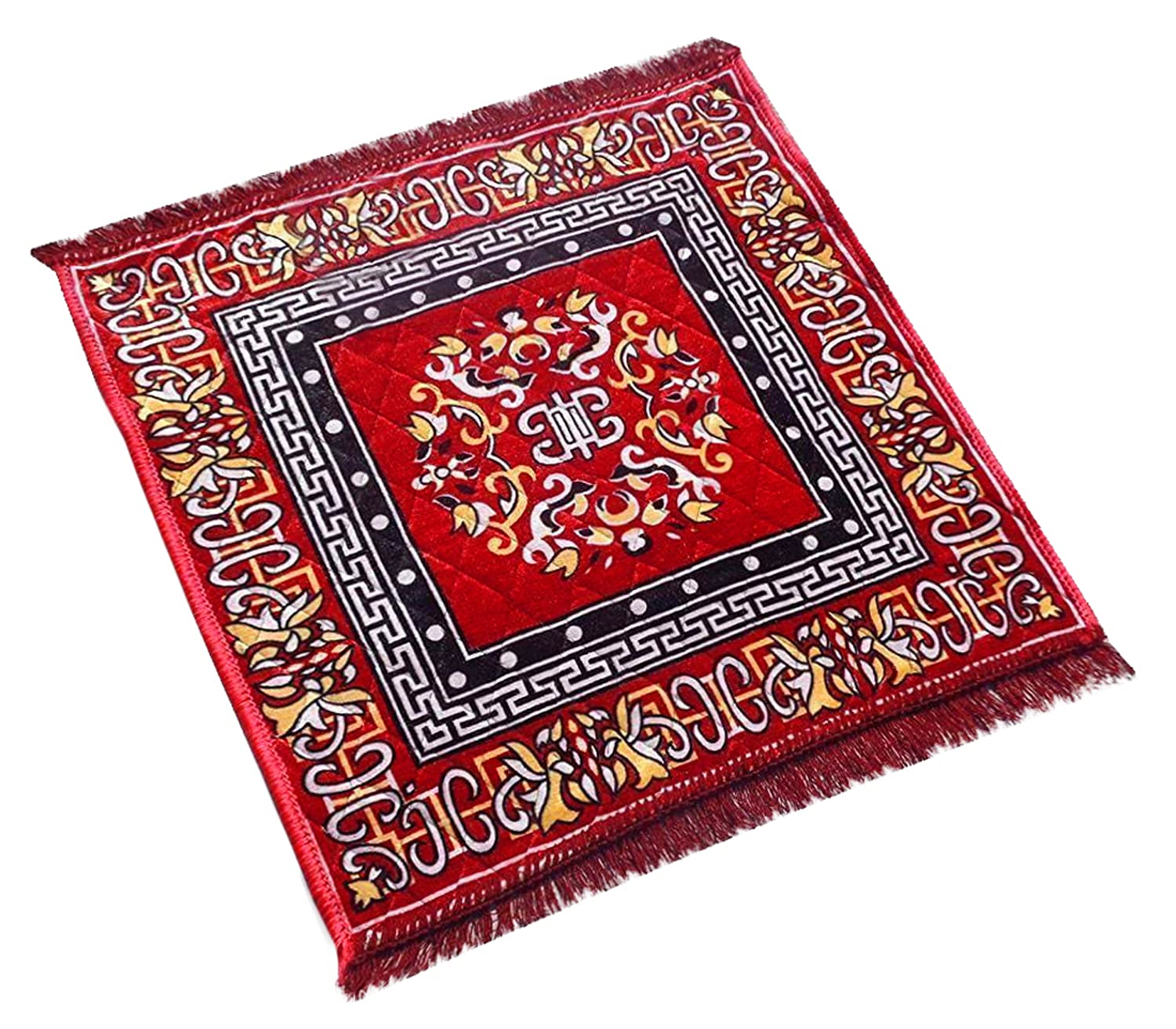 Kuber Industries Rangoli Design Velvet Square Pooja Mat (Maroon ...