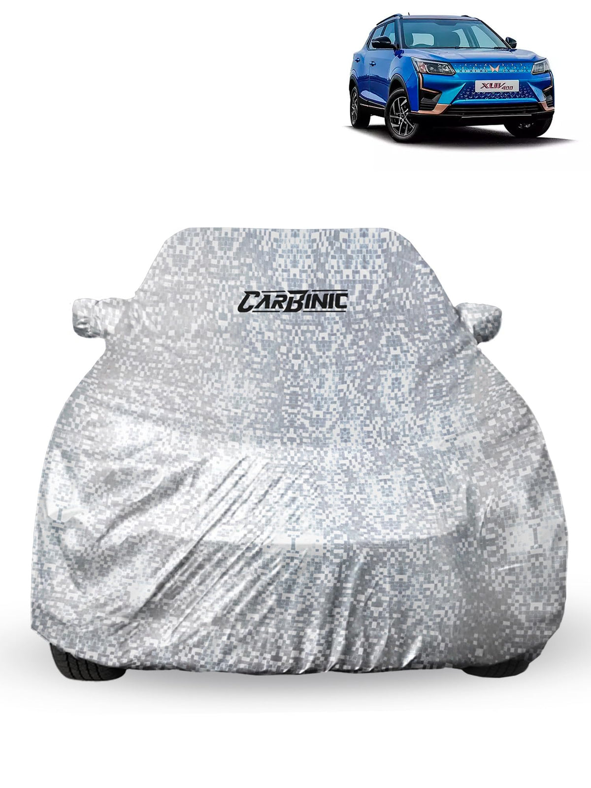 CARBINIC Waterproof Car Body Cover for Mahindra XUV 400 2023 | Dustproof, UV Proof Car Cover | Car Accessories |Mirror Pockets & Antenna Triple Stitched | Double Layered Soft Cotton Lining