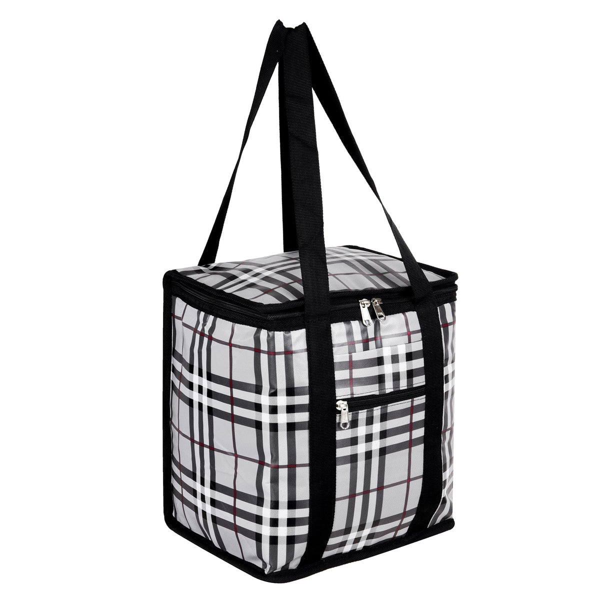 Kuber Industries Lunch Bag | Lunch Bag for Office | Lunch Bag for College | Reusable Lunch Bag | Lunch Bag for Adults | Front Pocket Lunch Bag | Check Lunch Bag | Gray