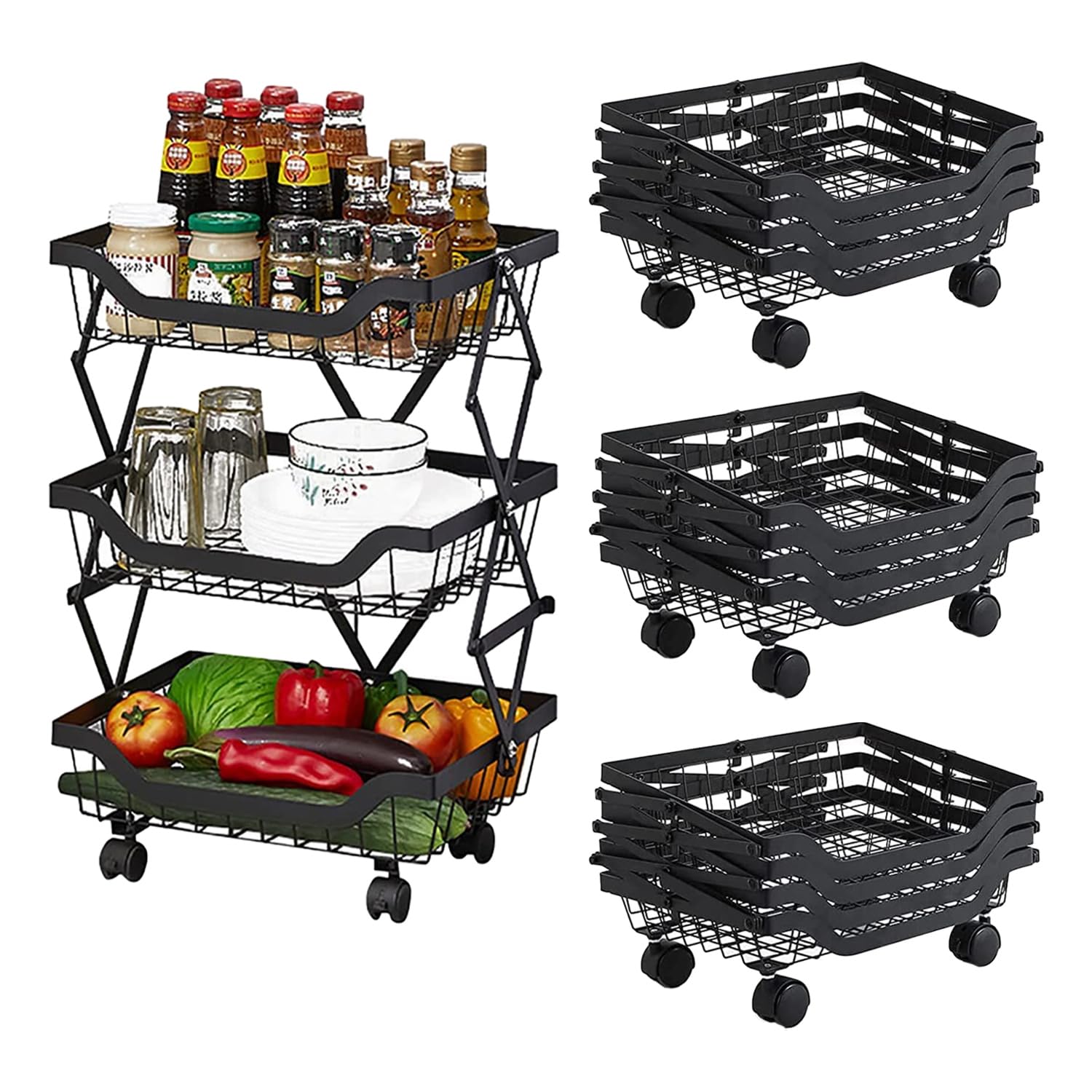 Conumable Rack Kuber Industries 3-Layer Collapsible Kitchen Rack|Multipurpose Storage ...
