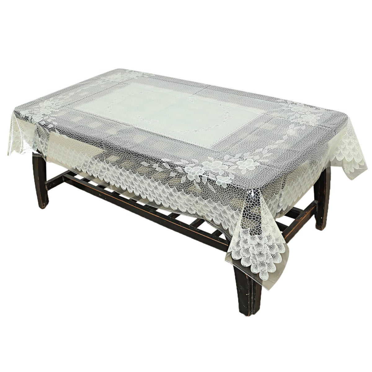 Kuber Industries Table Cloth|Center Table Cover|Round Table Cover|Table Cover 4 Seater|Floral|Cream