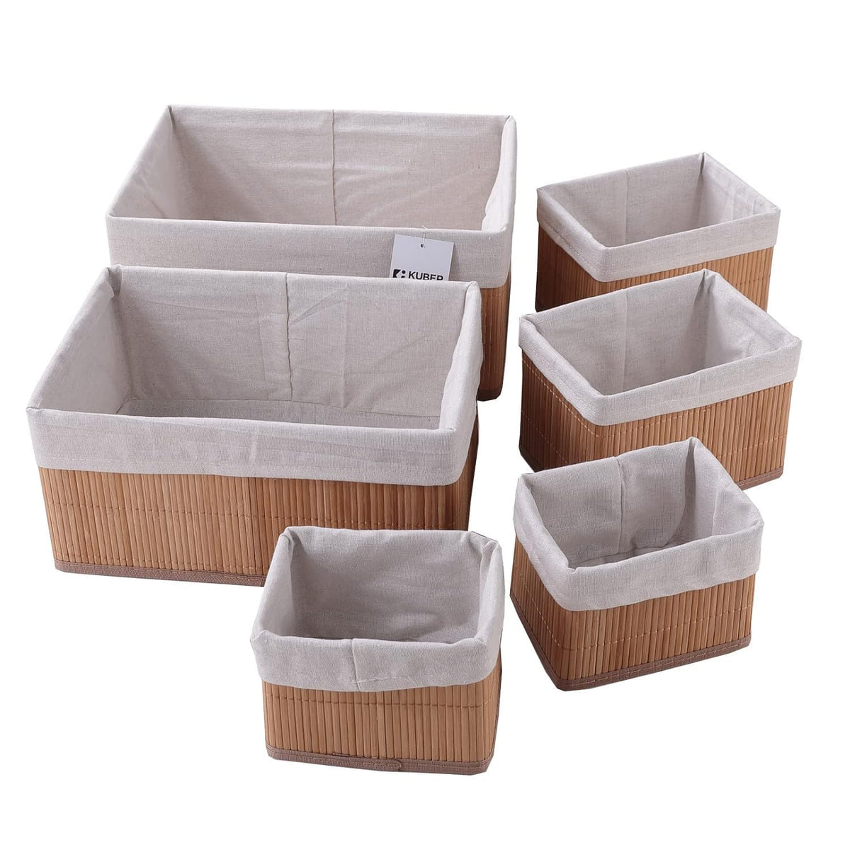 Kuber Industries Pack of 30 Bamboo Storage Basket With Liner|Fodable Storage Organizer|Box For Cloth, Toiletry, Bathroom|Capacity 14.9L, 10.5L, 3.5L, 1.9L|Natural|