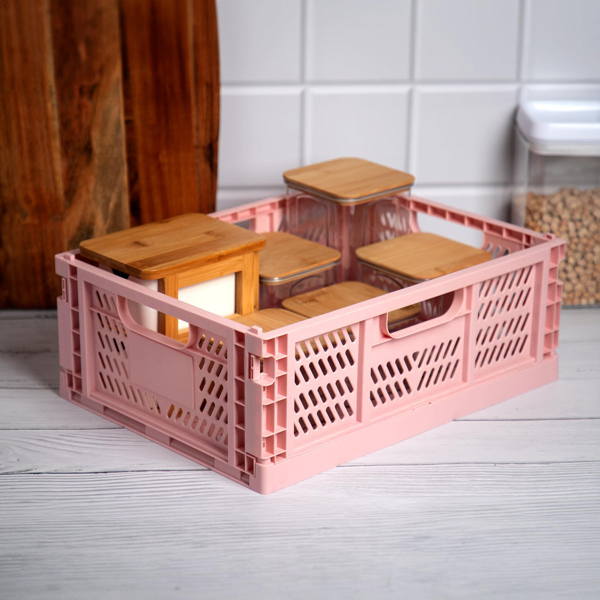 Anko Multipurpose Plastic Storage Collapsible Crate | Foldable Stackable Closet Organizer drawer for Kitchen, Bedroom, Bathroom, Kids Room, Wardrobe, Almirah | 3kg capacity, Pink, 40 x 30 x 15cm