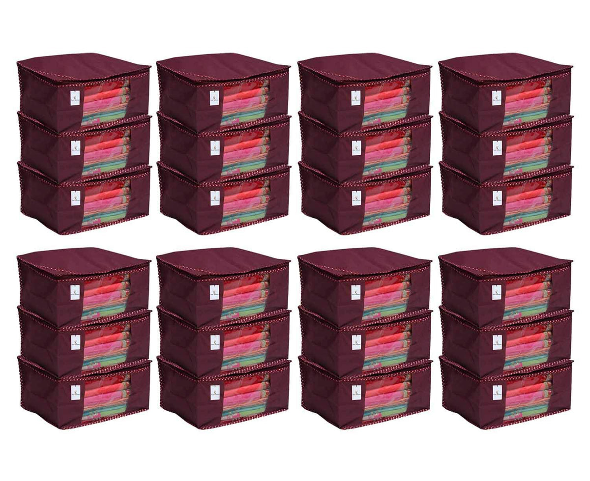 Kuber Industries 24 Piece Non Woven Saree Cover Set, Maroon,Large Size,CTKNEW151