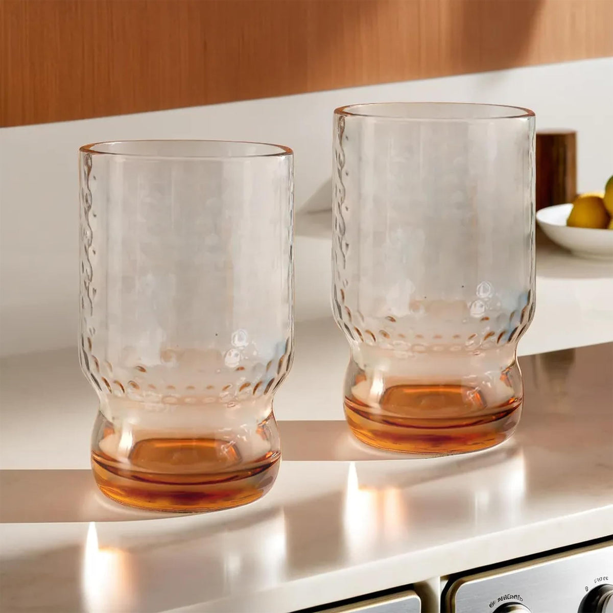 UMAI Water Glasses Set of 2: Lead-Free Amber Juice Glasses | 430ml | Modern Design