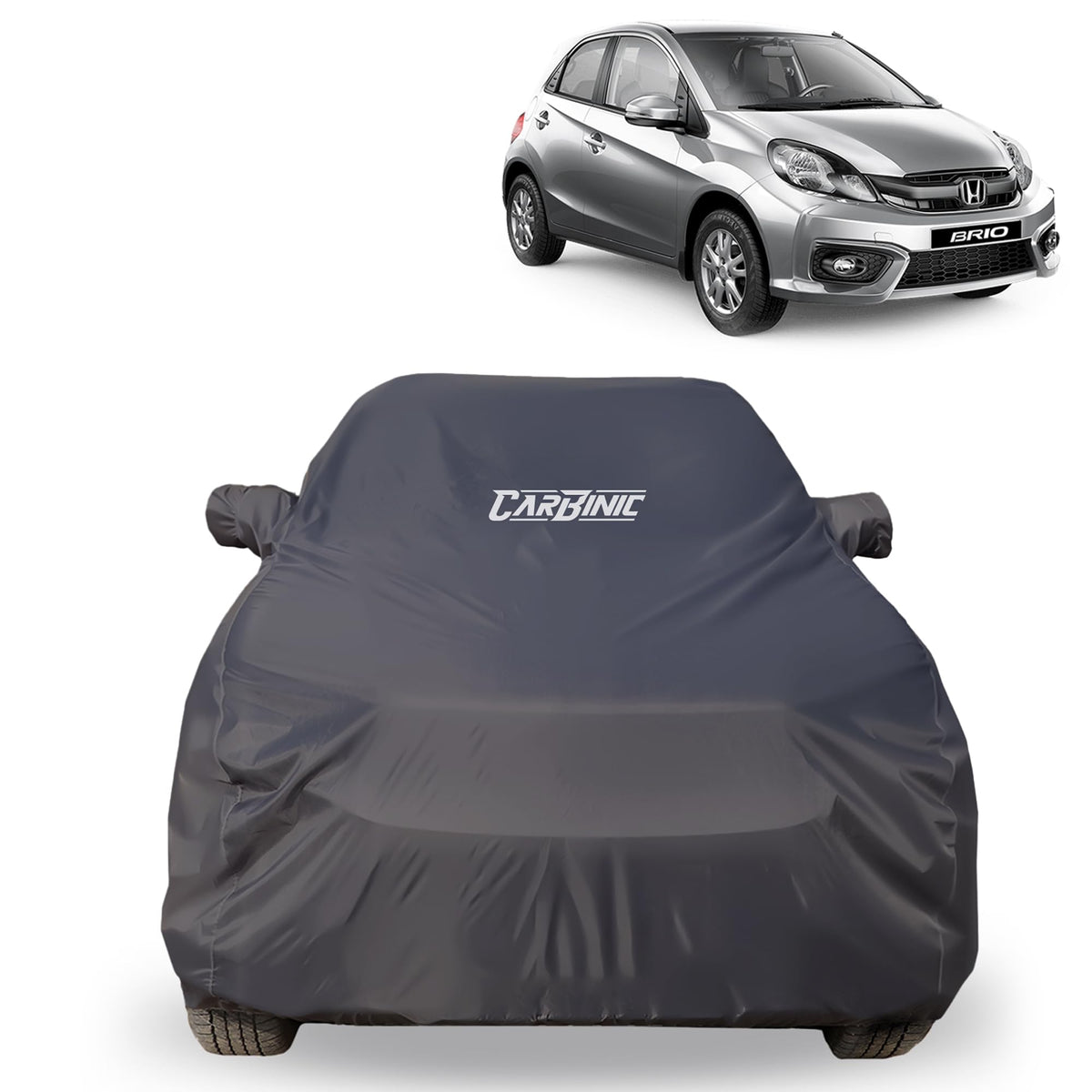 CARBINIC Car Body Cover for Honda Brio 2017 | Water Resistant, UV Protection Car Cover | Scratchproof Body Shield | Dustproof All-Weather Cover | Mirror Pocket & Antenna | Car Accessories