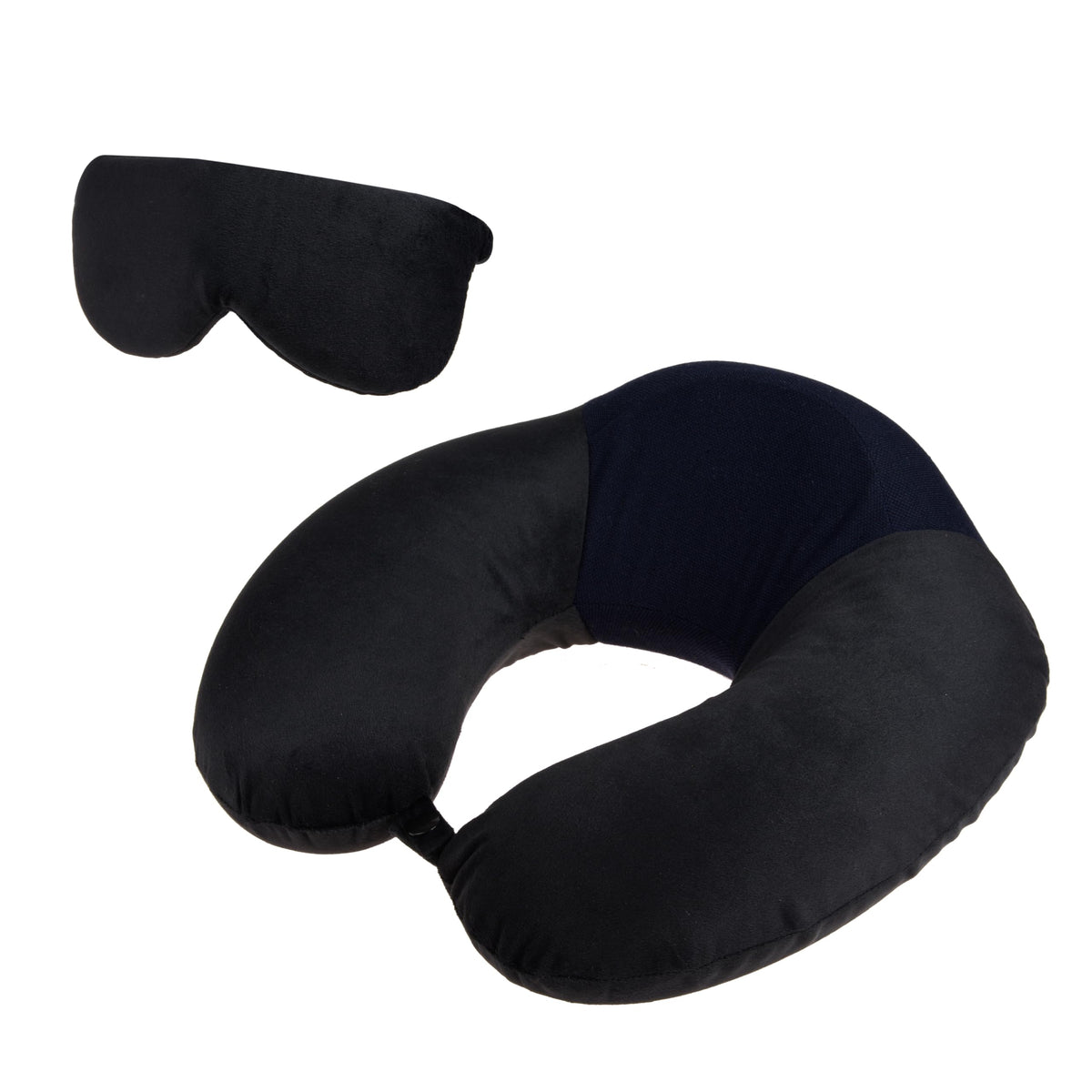 Homestic Travel Neck Pillow with Sleeping Eye Mask|Neck Support Rest Pillow|Velvet Cover with Microfiber Fillling (Black)