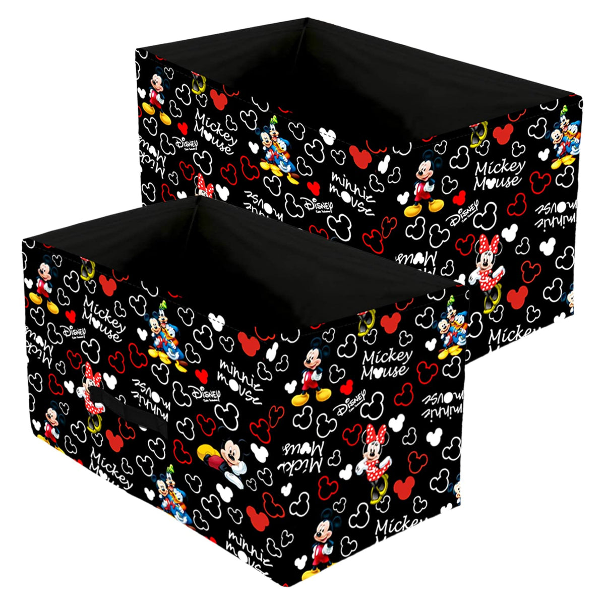 Kuber Industries Foldable Boxes For Storage (Pack of 2) - Multipurpose Storage Organizer For Clothes | Wardrobe | Closet | Toys | Books - Disney Mickey Print - Undergarment Organizer Basket (Black)