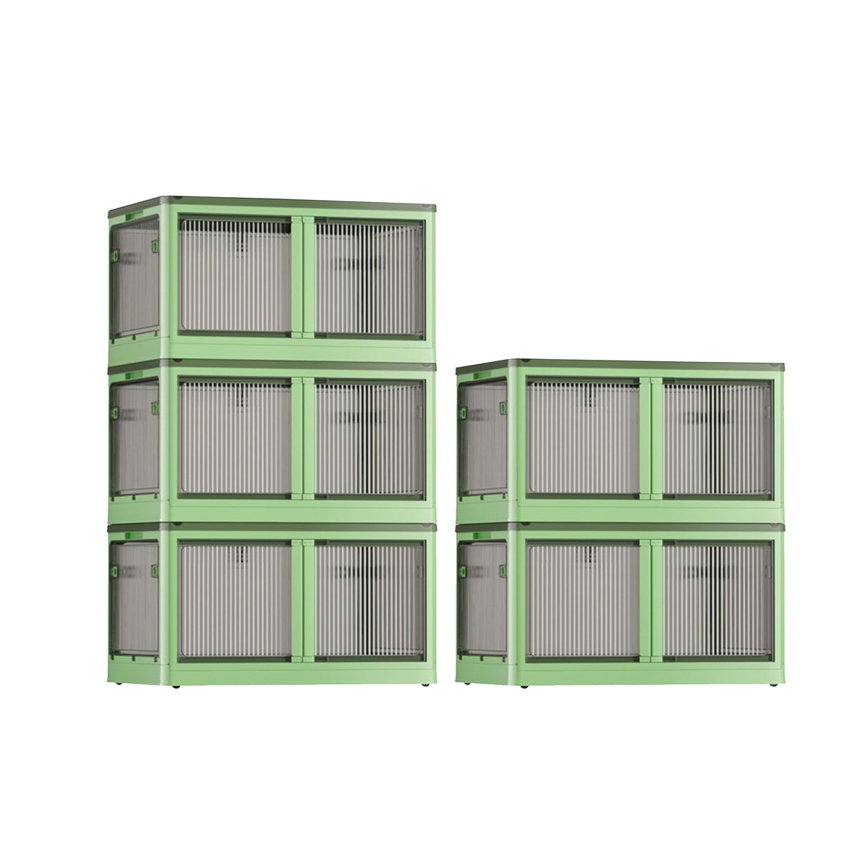 Kuber Industries Pack of 5 Stackable Storage Box With Double Door | Foldable Storage Box With Lid & Wheel | Collapsible Storage Bin for Closet Organizers & Storage | XM9003G | Green