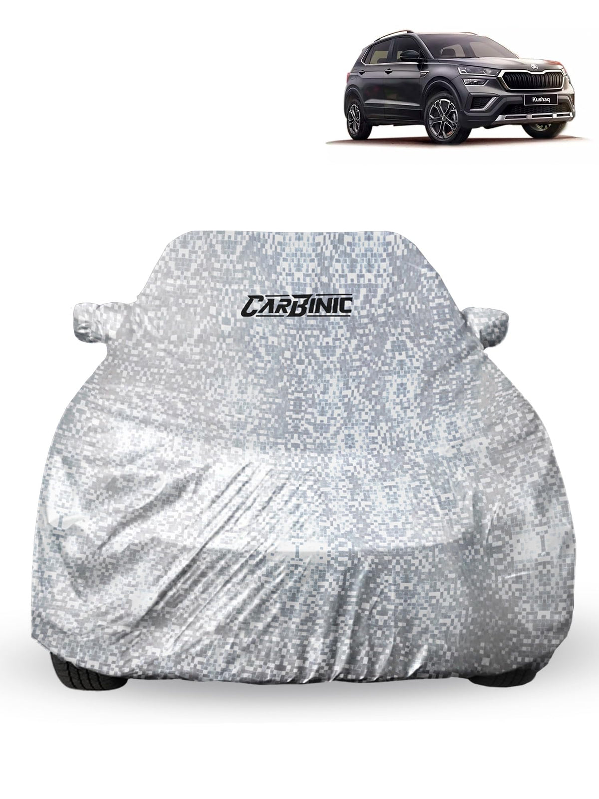 CARBINIC Waterproof Car Body Cover for Skoda Kushaq 2021 | Dustproof, UV Proof Car Cover | Car Accessories | Mirror Pockets & Antenna Triple Stitched | Double Layered Soft Cotton Lining