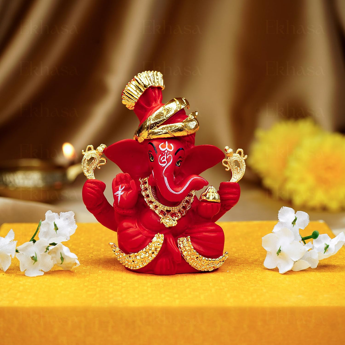 Ekhasa Ganesh Idol for Car Dashboard | Ganpati Idol for Cars | Vinayak Idols for Car Dash Board & Home Decor | Ganapathi Idol for Home | Vinayagar Statue | Ganpati ji for Office Desk (Red)