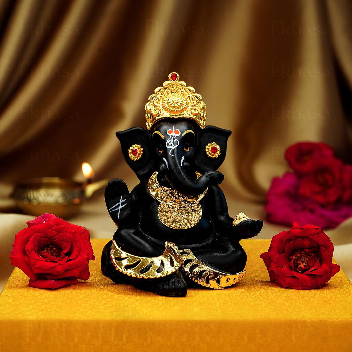 Ekhasa Ganesh Idol for Car Dashboard | Ganpati Idol for Cars | Vinayak Idols for Car Dashboard, Home Decor | Ganapathi Idol for Home | Vinayagar Statue | Ganpati ji for Office Desk (Black)