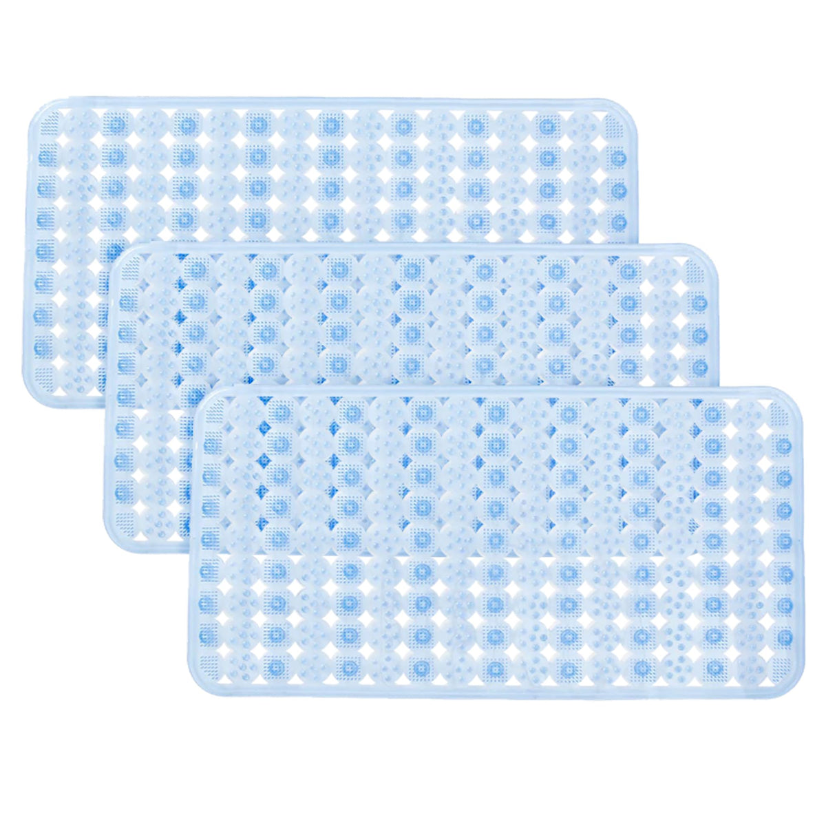 Kuber Industries Bathroom Mat|Anti Slip Mat for Bathroom Floor|Durable,Wear Resistant & Easy to Maintain|Acupressure & Foot Massager Door Mat with Water Drainage Holes|SG-01|69x36 cm,Blue (Pack of 3)