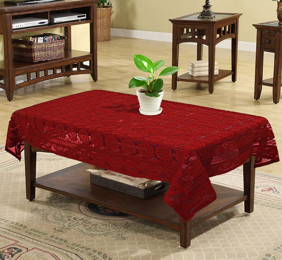 Kuber Industries Circle Printed Cotton 4 Seater Center Table Cover,40"x60" (Maroon)-44KM011