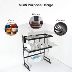 Kuber Industries 2-Layer Dish Drying Rack|Storage Rack for Kitchen Counter|Drainboard & Cutting Board Holder|Premium Utensils Basket Pack of 4 (Black)
