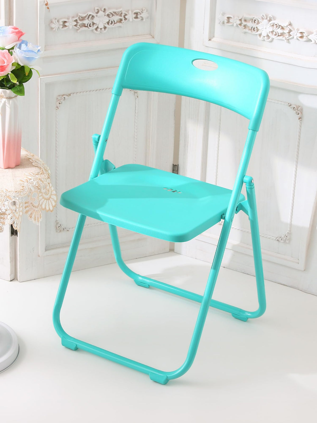 SAVYA HOME Folding Chair, Iron Frame & PP Plastic Seat, Sturdy & Lightweight Camping Chair, Study Chair with Anti-Slip Legs, Foldable Chair, Portable Chair for Kids, Aqua Blue (Aqua Blue)