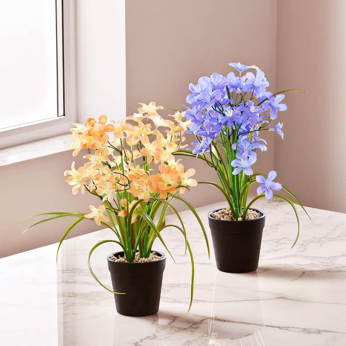 The Better Home Artificial Flowers for Decoration with Pot | Jasmine Bonsai with Leaves | 33 CM Long | Aesthetic Room Decor Items for Living Room, Bedroom, Hall, Tabletops, Shelves | Pack of 2