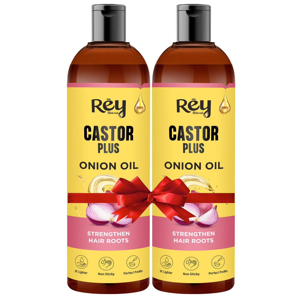 Rey Naturals Premixed cold-pressed Castor Plus Onion Hair oil | Strengthen Hair Roots | Nourished & Healthy Hair | Shiny & Healthy Hair |Light And Non-Sticky | Suitable for Men & Women | 200ML