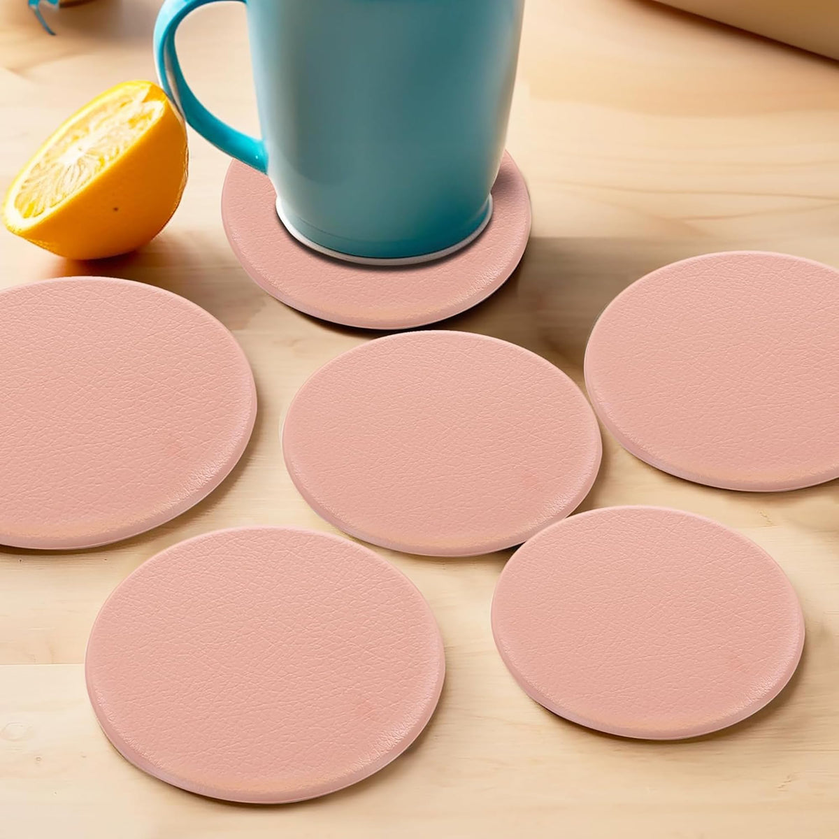 Kuber Industries 24 Pcs Anti-Skid Tea Coaster for Hot Pots | Round Tea Cup & Water Glass Cover Top Lid for Teapoy & Center Table - Peach