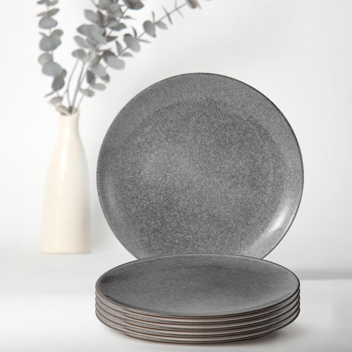 Anko Glazed Stoneware Side Plates - Set of 6 | Premium Crockery for Dining Table Ideal for Serving Starters, Salad, Dessert | Designer Glazed Quarter Plates for Home, Kitchen, Restaurant | 8", Grey