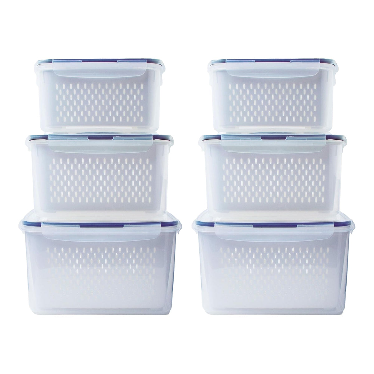 Kuber Industries 6 Pcs Food Containers | Storage Box for Fridge | Vegetable Fruit Boxes | Refrigerator Storage Box | Containers With Airtight Lid | Strainer Basket | HXP00284 | Transparent |Pack of 2