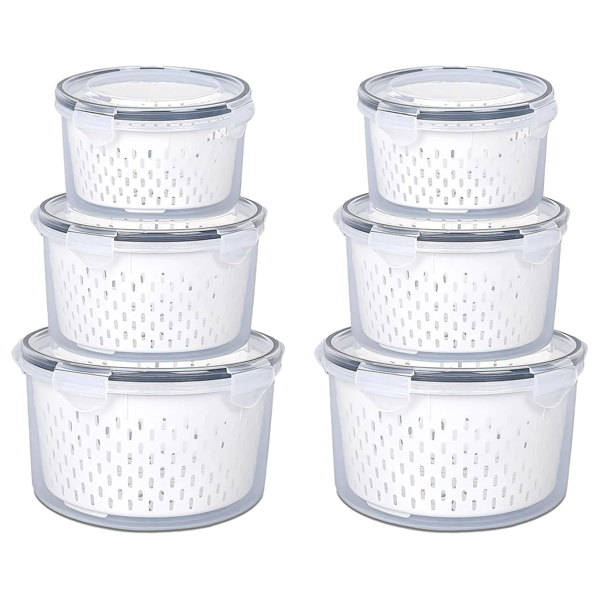 Kuber Industries 6 Pcs Food Containers | Round Storage Box for Fridge | Vegetable Fruit Strainer Basket | Refrigerator Storage Box | Containers With Airtight Lid | HXP00282 | Transparent | Pack of 2