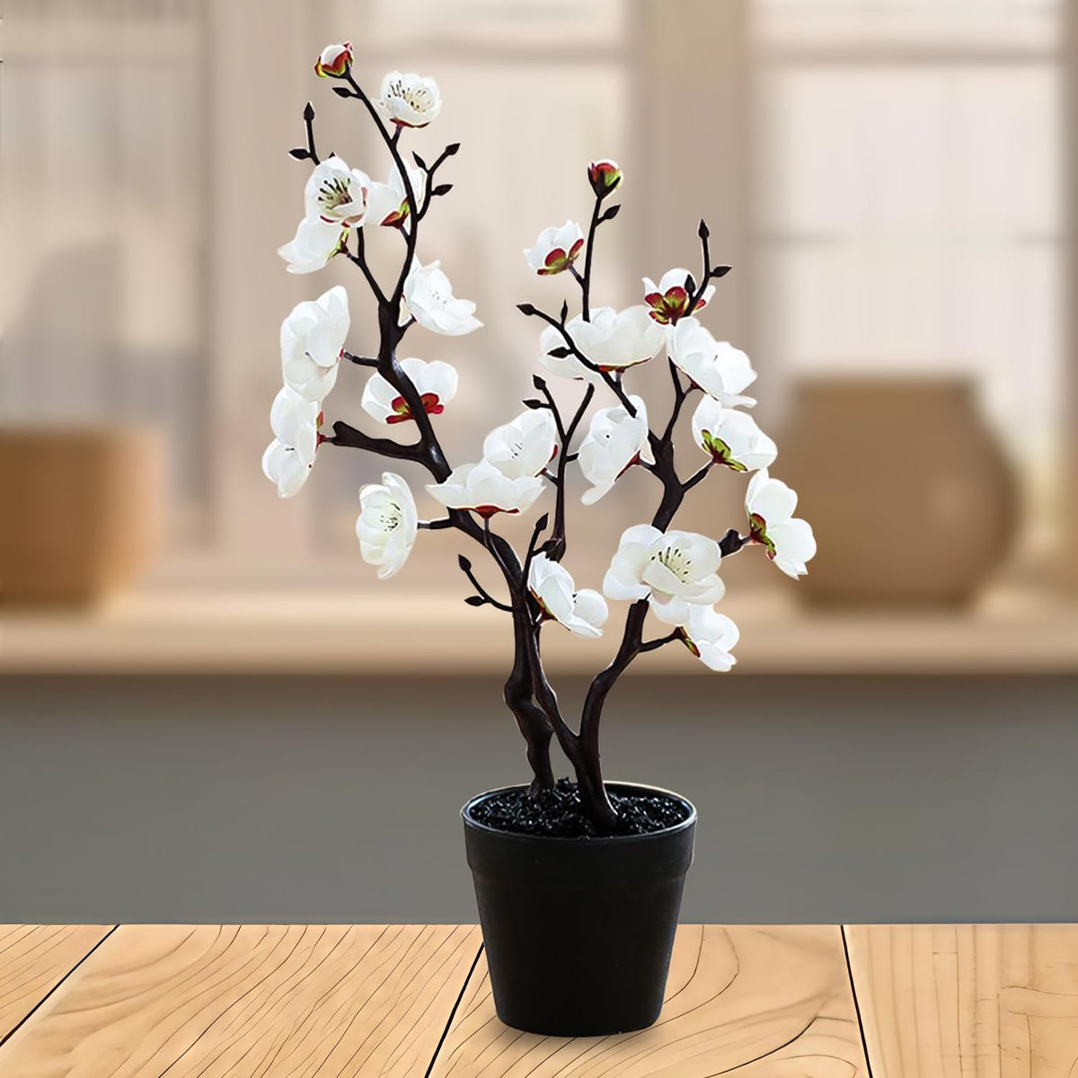 Ekhasa Cherry Blossom Artificial Flowers with Vase Pot for Home Decoration (34 CM Total Height, 23 Flower Heads) | Guldasta Flower Pots with Artificial Show Flower for Living Room, Bedroom, Office