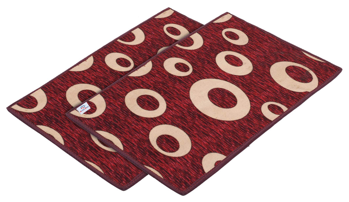 Heart Home Circle Print Design Microfiber Anti Slip 2 Pieces Door Mat (Maroon)-HEARTXY11459