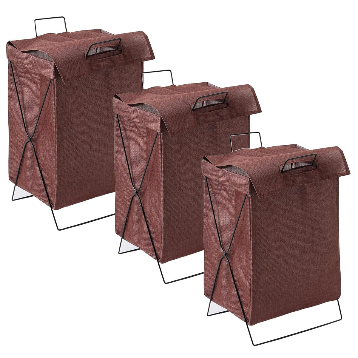 Kuber Industries Laundry Basket For Clothes|Foldable Laundry Hamper|Basket For Toys, Dirty clothes, Storage "40 LTR"-Pack of 3 (Brown)