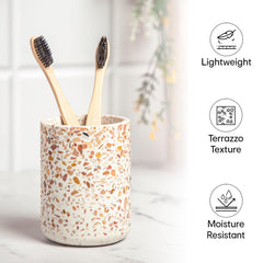 Anko Terrazzo Pink Toothbrush Holder for Bathroom | Durable Polyresin & Stone | Rust-Proof, Leak-Proof, Easy to Clean Toothbrush Stand| Pack of 1 | 10.5cm(H)x8cm (Dia.)