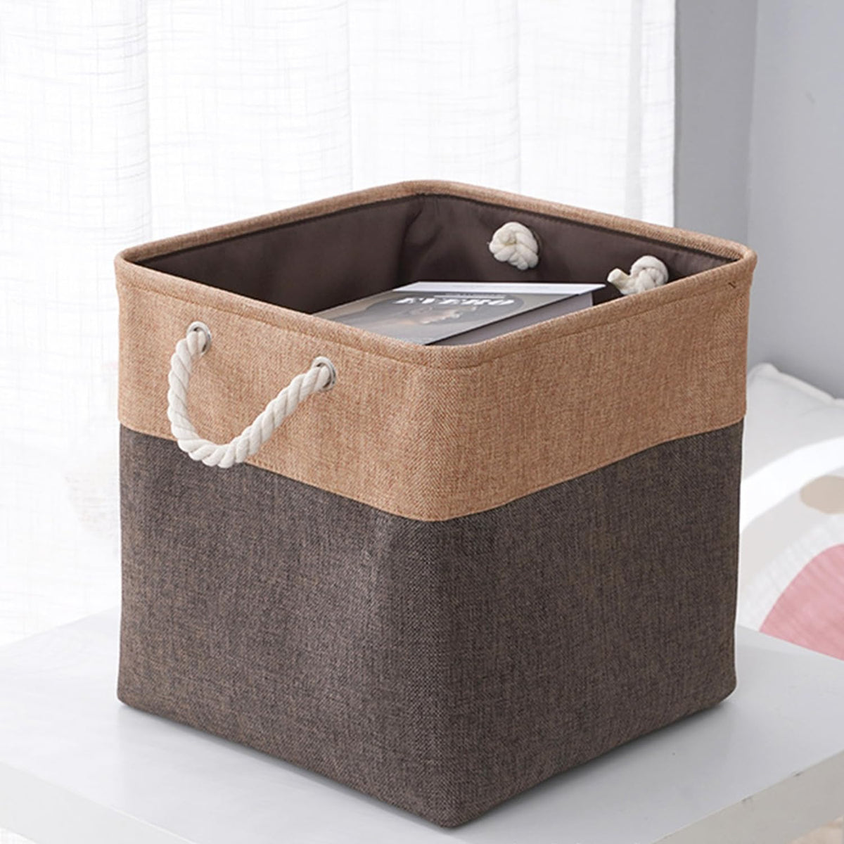 Kuber Industries Sqaure Storage Basket With Handle|Foldable Storage Organizer|Idol For Home D?cor, Storing Toys, Kids Clothes (Khaki-Brown)