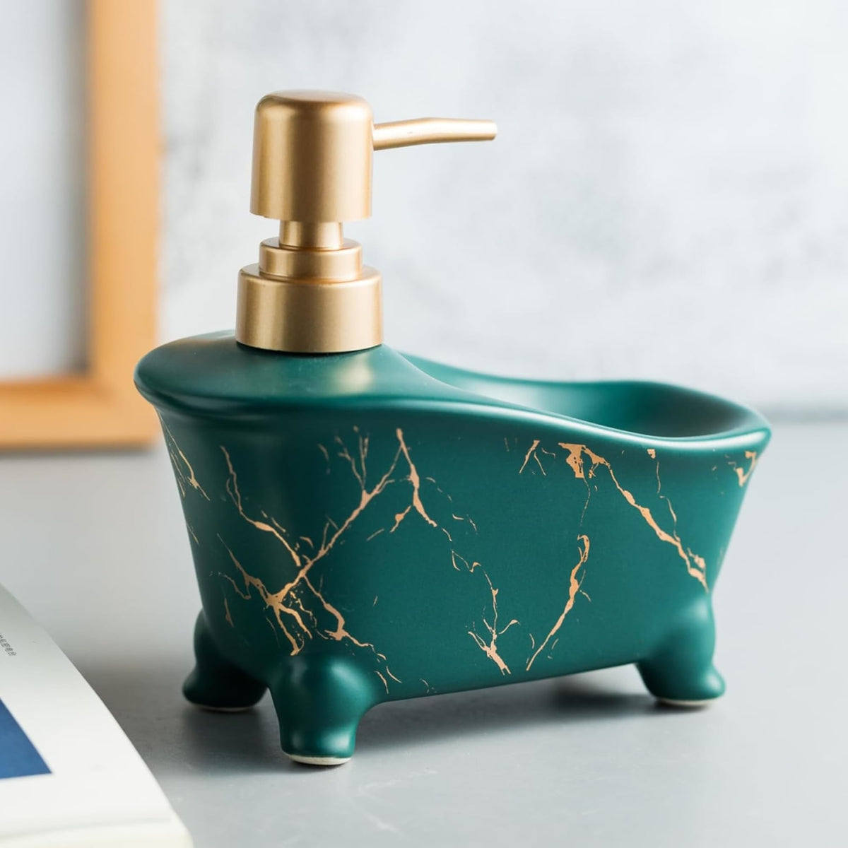 The Better Home 350 ML Green Ceramic Soap Dispenser for Bathroom | Bathroom Accessories | Handwash Dispenser | Liquid Soap Dispenser for Kitchen | Handwash Bottle | Hand Wash Dispensers Pump