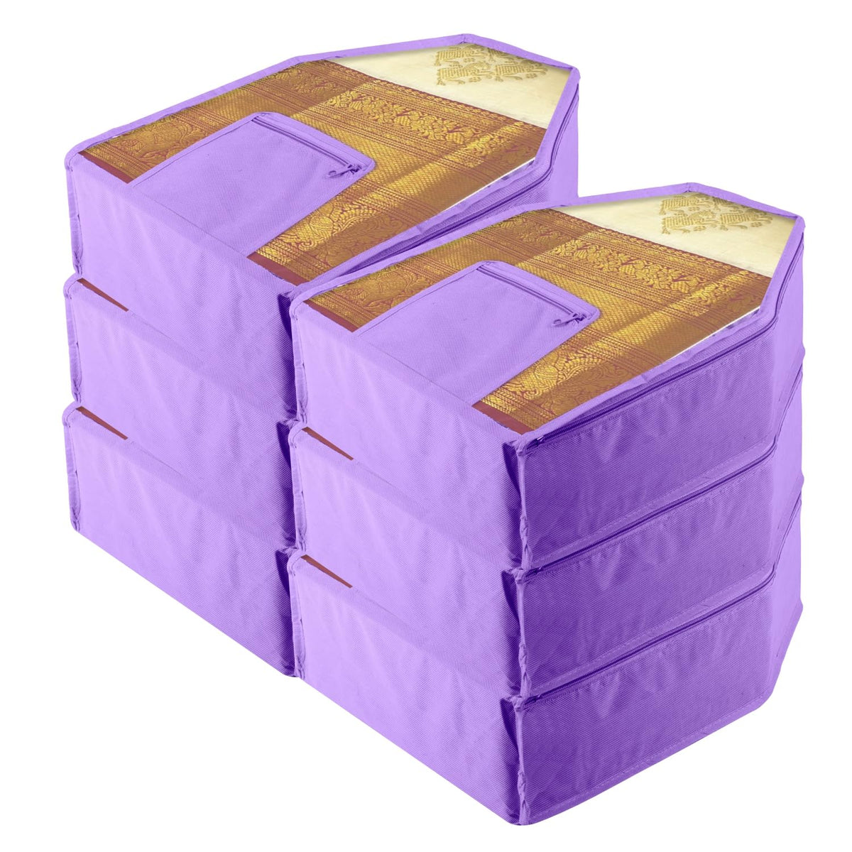 Heart Home Blouse Cover | Clothes Storage Bag | Zipper Wardrobe Organizers | Clothes Organiser with Attached Pocket with White Lace | Non-Woven Front Transparent | Pack of 6 | Purple