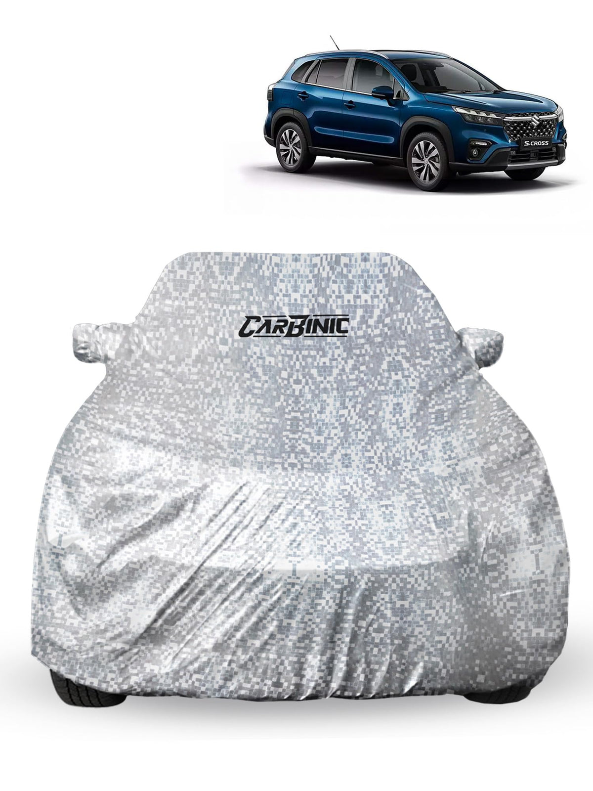 CARBINIC Car Cover for Maruti S-Cross 2022 Waterproof (Tested) and Dustproof UV Heat Resistant Outdoor Protection with Triple Stitched Fully Elastic Surface