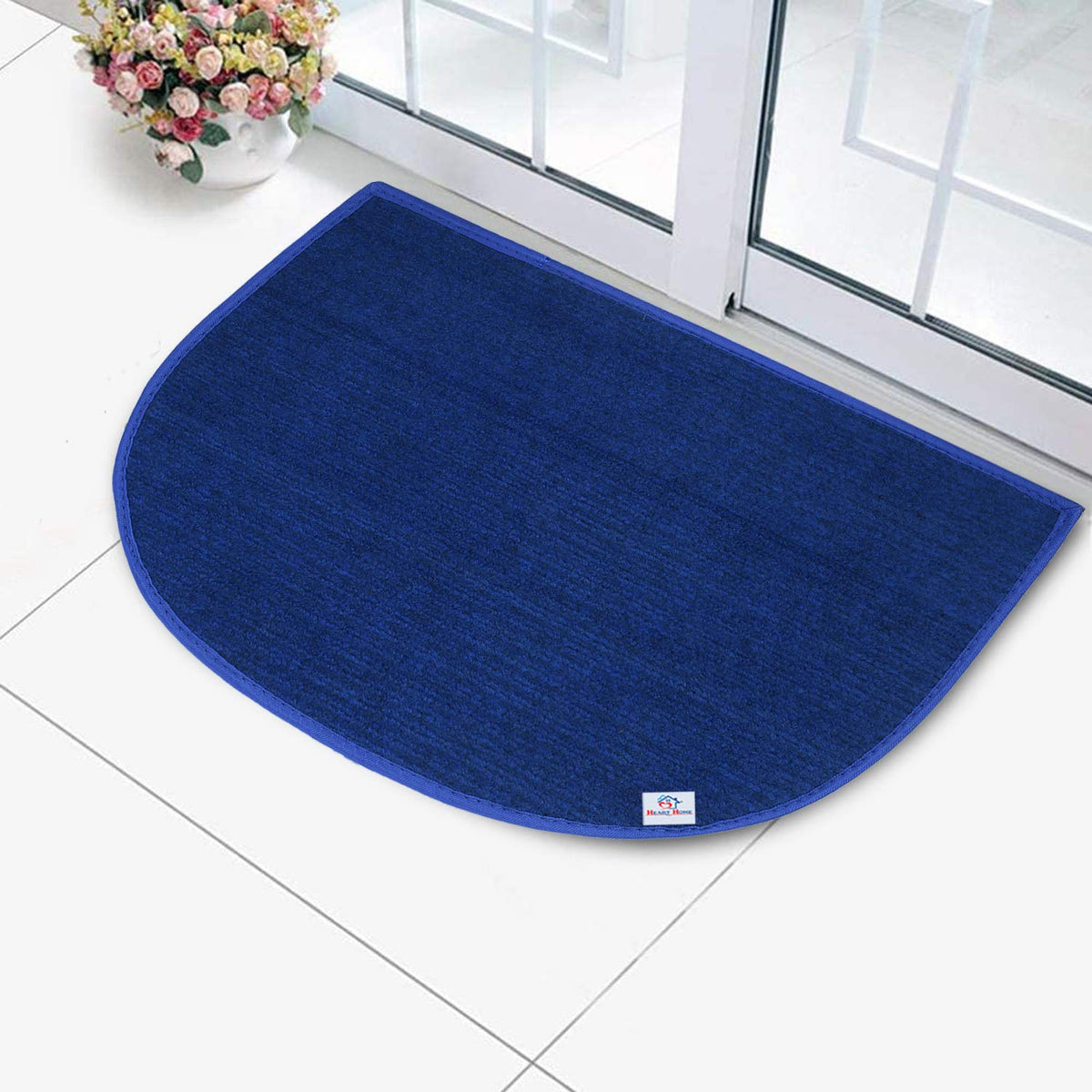 Heart Home D-Shape Durable Microfiber Door Mat, Heavy Duty Doormat,(14'' x 23'', Blue)-HEART12171, Standard