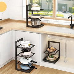 Kuber Industries 2-Layer Pots and Pans Organiser Rack|Kitchen Organization And Storage|Adjustable Pot Lid Holder Rack|Home Kitchen Accessories Pack of 3 (Black)