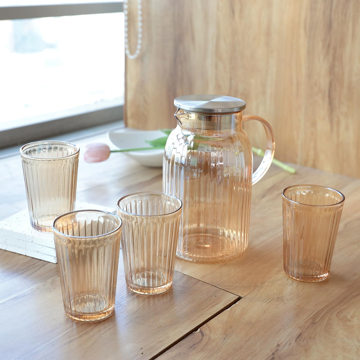 Borrosilicate Jugs and Glasses Set|JDA018-AMB|Pack of 5