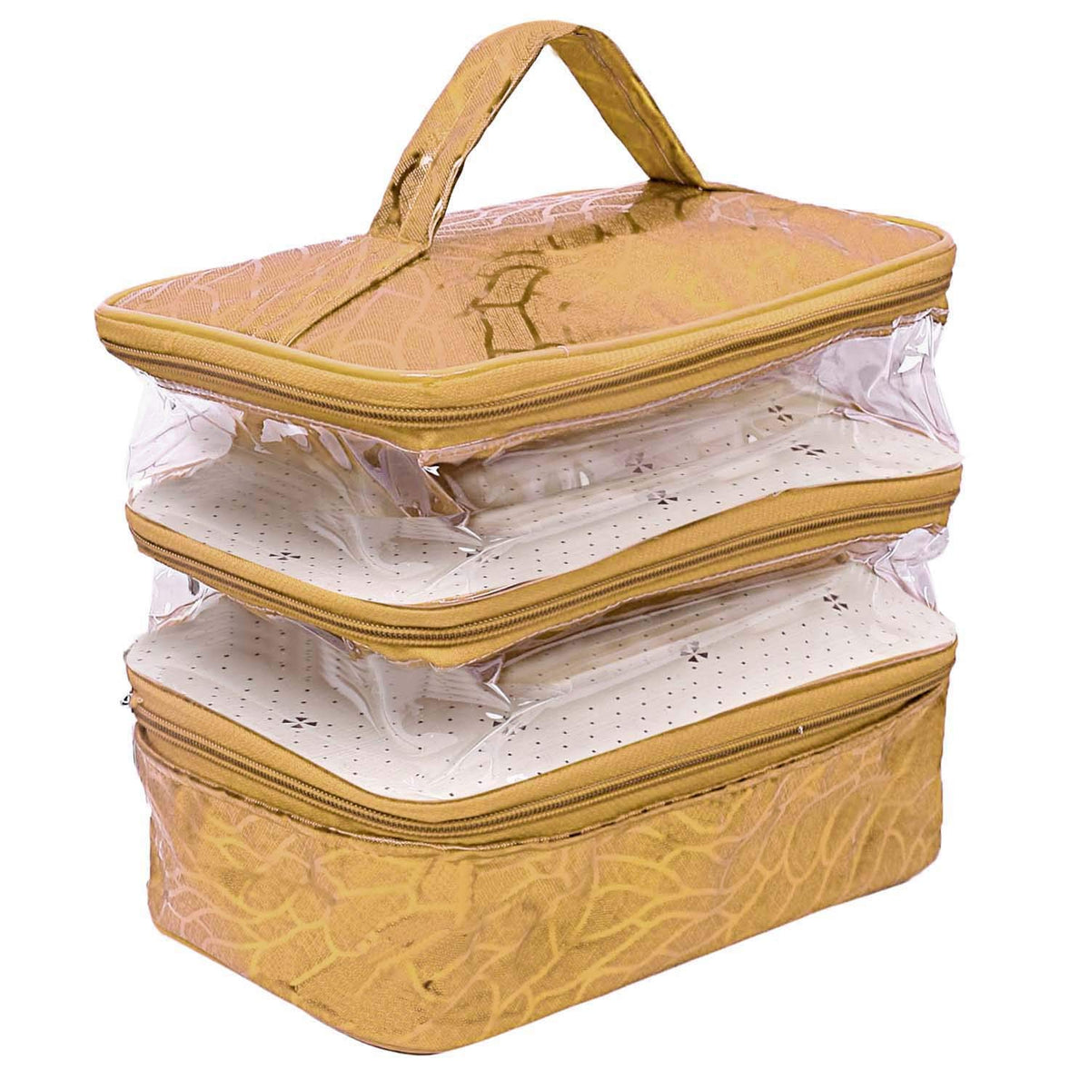 Kuber Industries Laminated Transparent PVC Make Up Kit Cum Jewellery Kit (Gold)-CTKTC21152