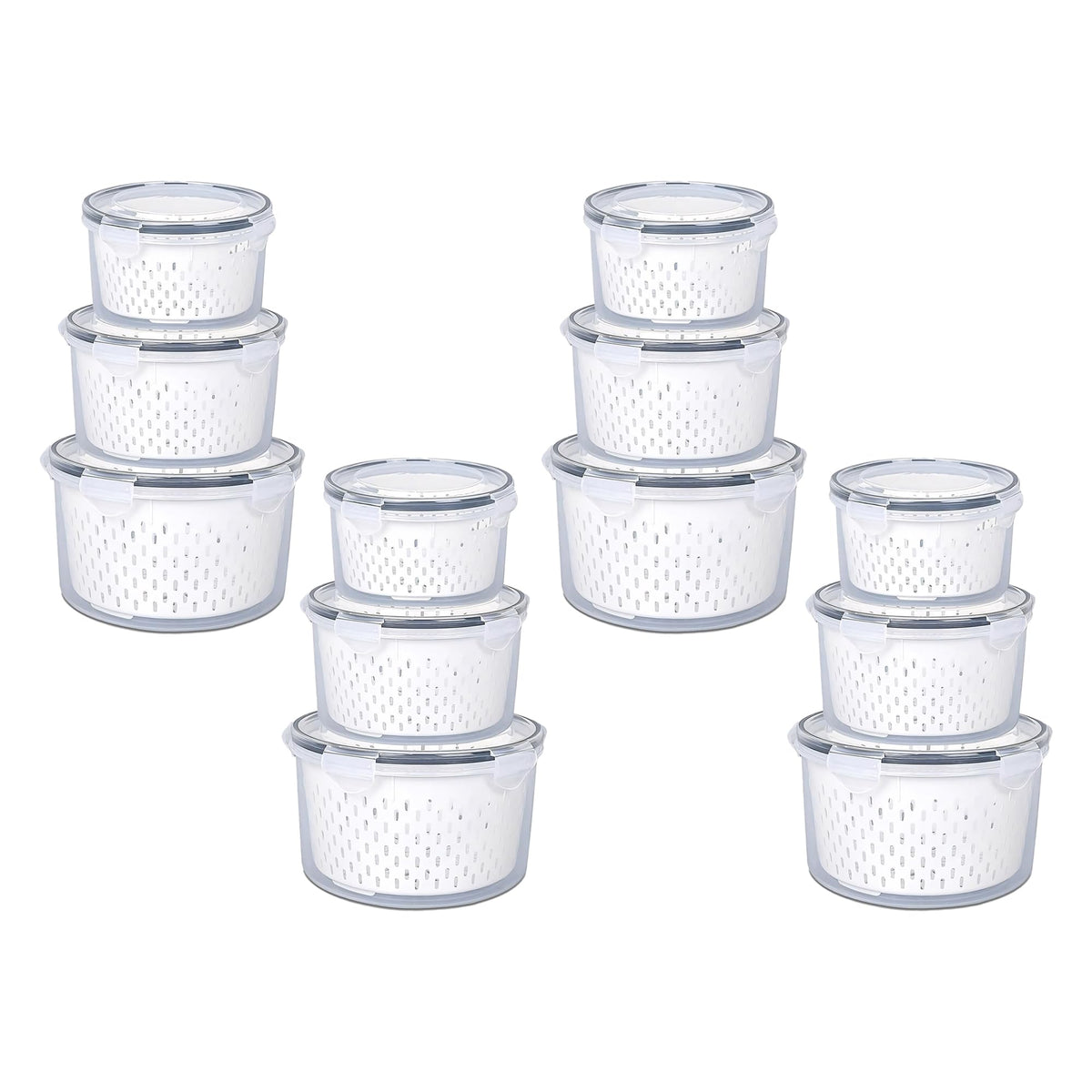 Kuber Industries 12 Pcs Food Containers | Round Storage Box for Fridge | Vegetable Fruit Strainer Basket | Refrigerator Storage Box | Containers With Airtight Lid | HXP00282 | Transparent | Pack of 4