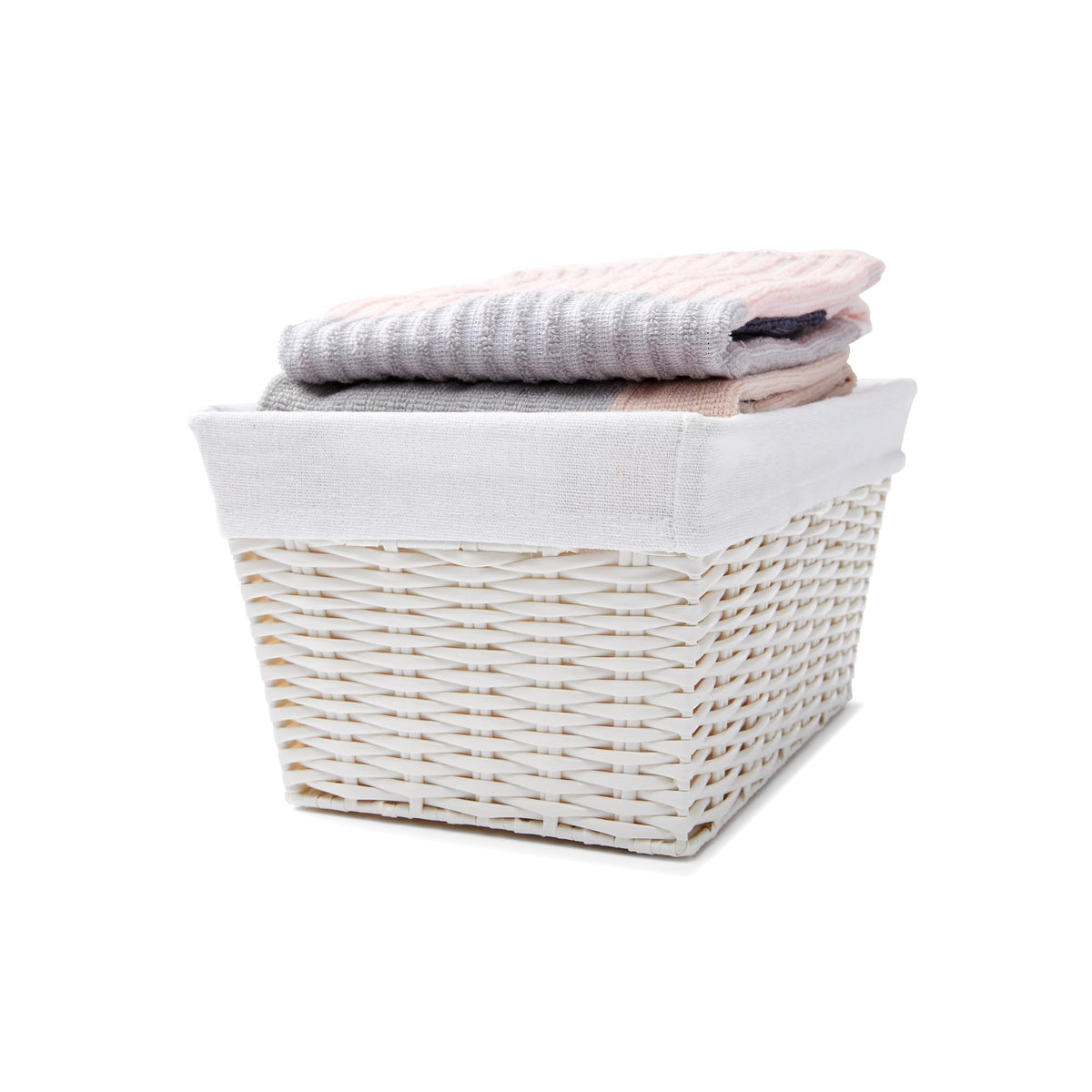 Anko Tapered Rattan Look Basket with Liner | Multipurpose Storage Organiser for Wardrobe/Bathroom/Home/Kitchen | Eco-friendly Decorative Shelf Basket for Toys, Books, Office, Stationery.