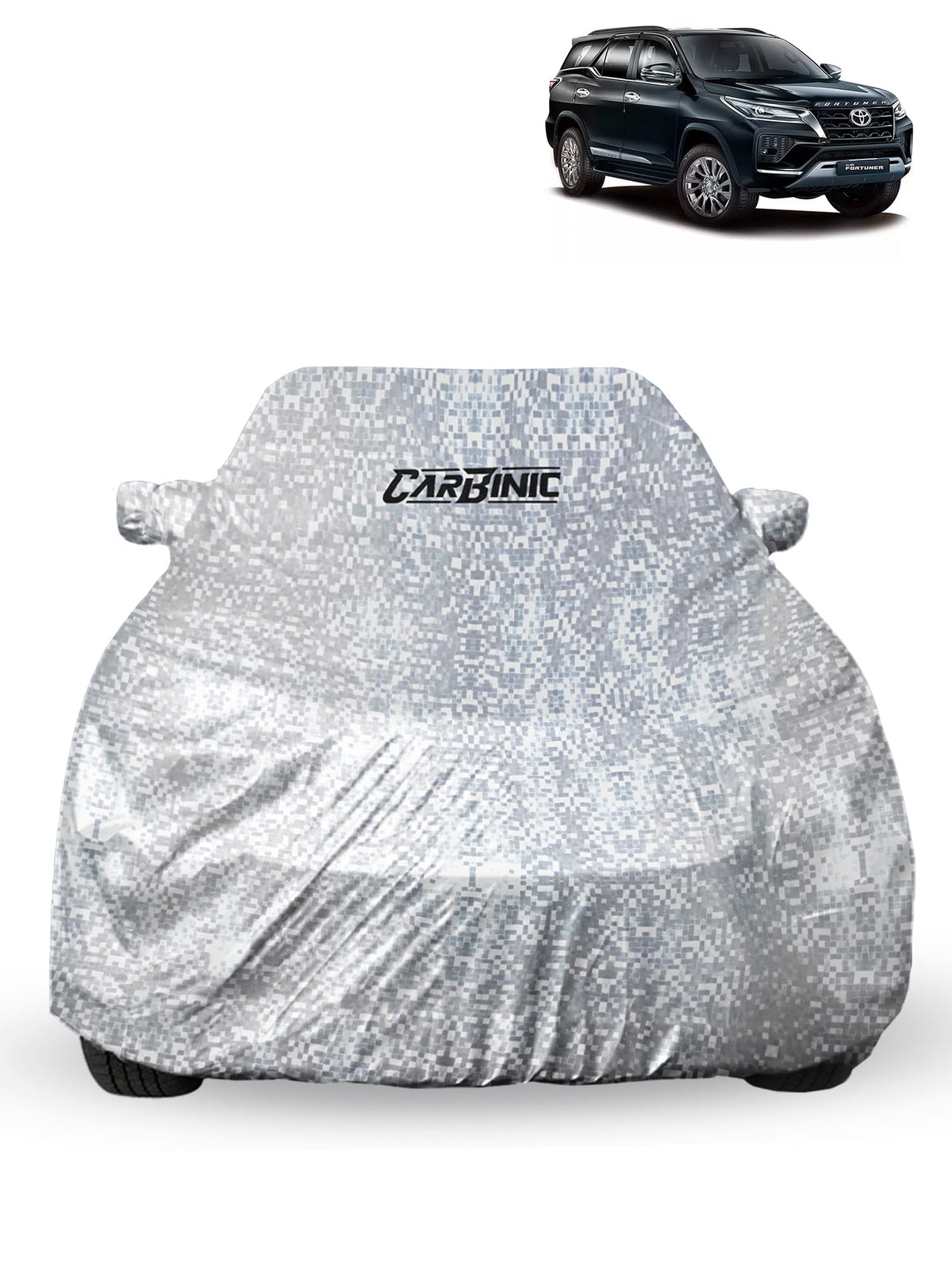 CARBINIC Waterproof Car Body Cover for Toyota Fortuner 2022 | Dustproof, UV Proof Car Cover | Car Accessories | Mirror Pockets & Antenna Triple Stitched | Double Layered Soft Cotton Lining