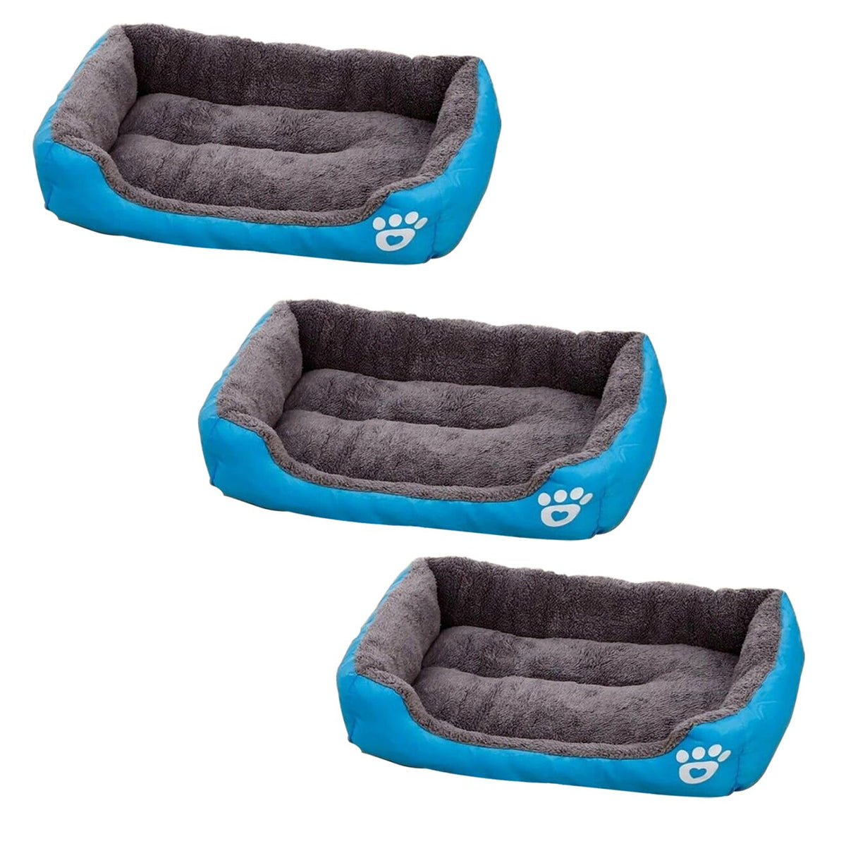 Kuber Industries Dog & Cat Bed|Super Soft Plush Top Pet Bed|Oxford Cloth Polyester Filling|Machine Washable Dog Bed|Rectangular Cat Bed with Rise-Edge Pillow|QY036B-L|Sky Blue (Pack of 3)