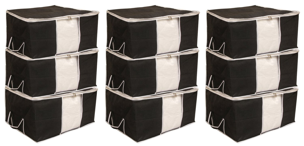 Kuber Industries 9 Piece Non Woven Underbed Storage Organiser Set, Extra Large, Black (CTSN049)