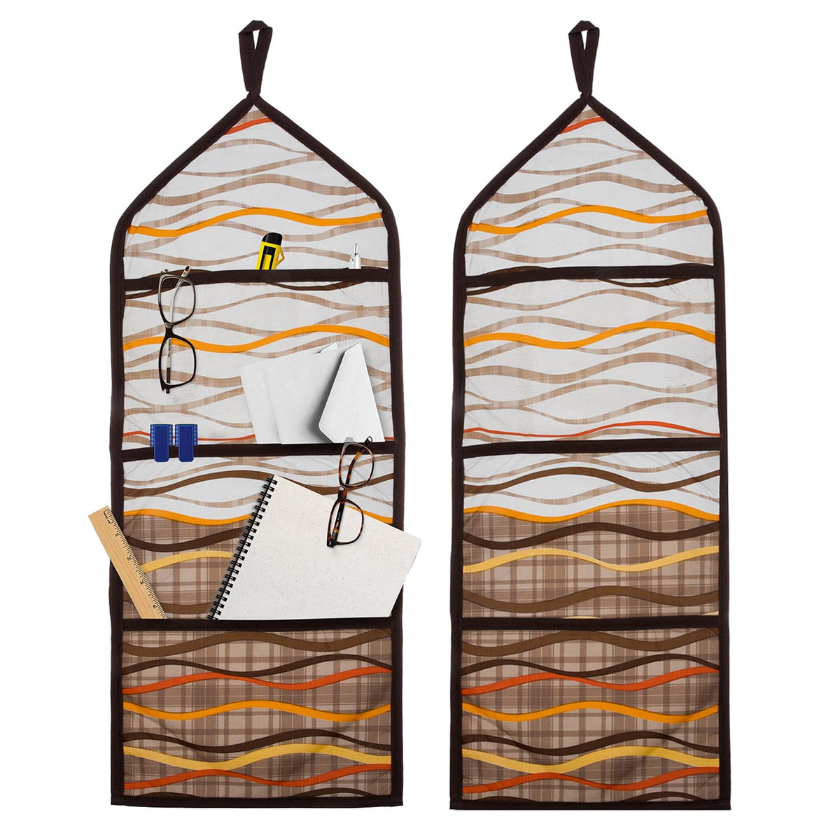 Kuber Industries Paper Holder | Foldable Hanging Organizer | PVC Zig Zag Document Holder | Wall Hanging Organizer with 3 Pocket | Pack of 2 | Cream