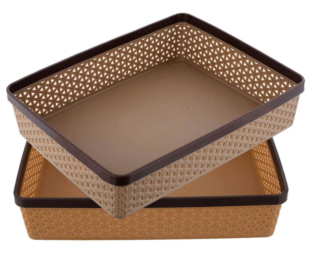 Kuber Industries Plastic 2 Pieces Solitaire Stationary Office Tray, File Tray, Document Tray, Paper Tray A4 Documents/Papers/Letters/Folders Holder Desk Organizer (Brown & Coffee), Rectangular