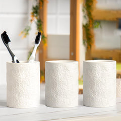 Anko Ceramic Toothbrush Holder for Bathroom | Toothpaste, Makeup Brush Holder for Bathroom | Bathroom Accessories for Wash Basin | Home, Office, Bathroom Organiser | White, Textured | Set of 3