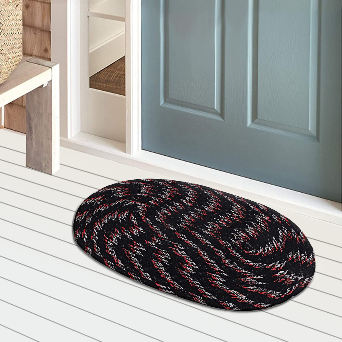 Kuber Industries Cotton Oval Door Mat for Porch/Kitchen/Bathroom/Laundry Room,(Black) 54KM3948